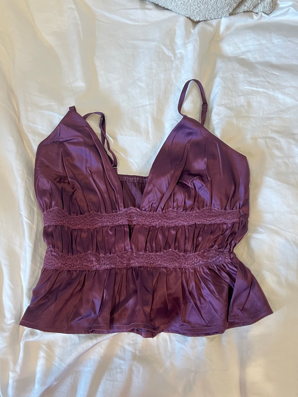 Purple Satin Lace-Trim Cami Top